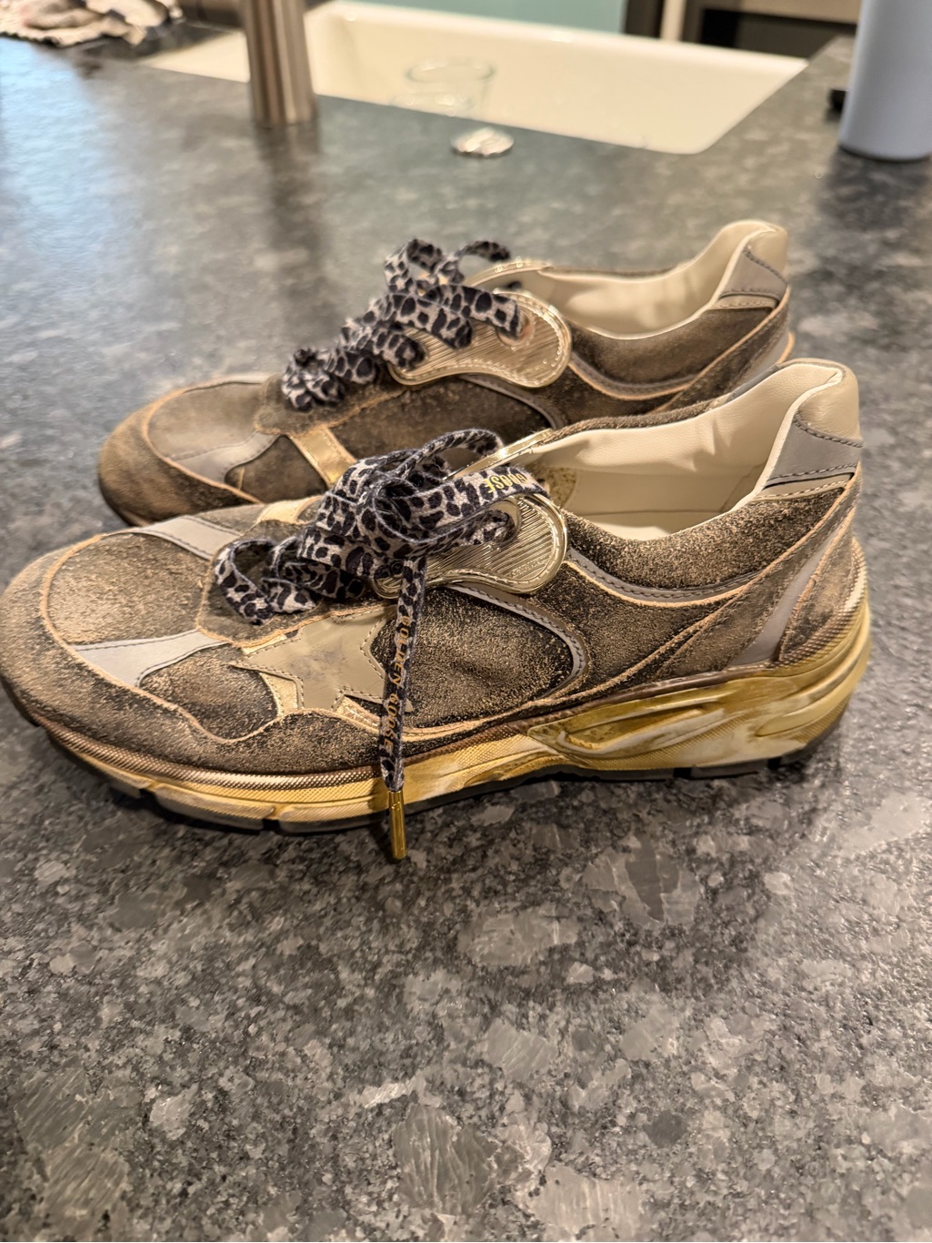 Golden Goose Dad Star Sneakers Golden Goose Leopard Print Laces (Worn 3 Times)